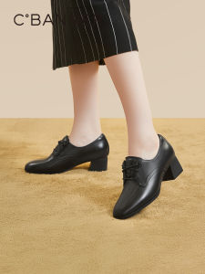 British Style Oxford Shoes for Women High Heel Chunky Rubber Sole Leather Lined Versatile Work Commute Spring Autumn Shoes