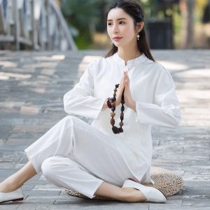 Spring & Fall New Arrival Zen Womens Clothes Buddha Plain Clothes Lay Buddhist Clothes Cotton and Linen Meditation Clothing Tai Ji Suit Chinese Style Tang Suit Upper Clothes