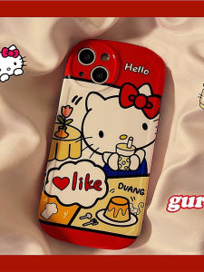 Full Cover Red KT Cat Cartoon Phone Case for Opporeno15pro 14 13 12pro New Reno8 7 6 5pro plus R17 R15 XR11 R9S Ace2 with Straight Edges