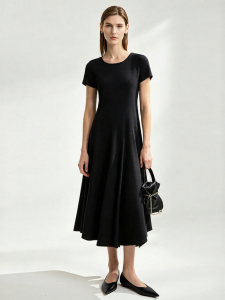 AMII | Summer New Arrival Casual U-Neck Short Sleeve A-Line Little Black Dress