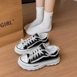 COD厚底女式帆布鞋2024秋季新款韩版学生小白鞋圆头流苏增高休闲鞋子Model baru dengan penghantaran bebas