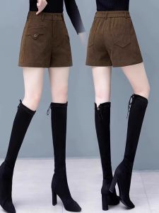 Quần Short Chữ a Cạp Cao Dày Dặn Mùa Thu Đông Ngoài Trời Vải Nhung Rộng Rãi Đa Năng Ống Rộng Quần Ống Rộng Mới 2025