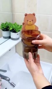 Ly Cốc gấu dán tường đựng bàn chải kem đánh răng hình gấu nâu dễ thương có lỗ thoát nước chống ẩm mốc