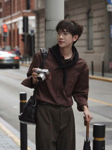 Fashionable Retro Striped Shirt Eli Autumn Winter Loose Fit Iron Free Commuter Style Standard Edition Polyester Lyocell Blend