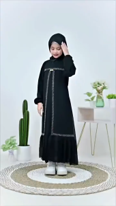 Gamis Anak Perempuan Khaileena Dress Ceruty Swarovsky Usia 6-14 Tahun Bahan Ceruty Babydoll Armani