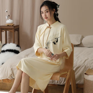 MiiOW | Váy ngủ cotton nguyên chất MiiOW dành cho nữ có đệm ngực váy ngủ mỏng kiểu Trung Quốc quần áo mặc nhà có thể mặc ngoài trời