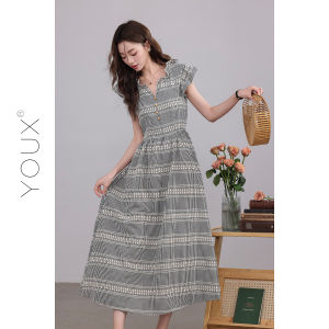YOUXIANG | Đầm A-Line Caro Elegance Phong Cách Mùa Hè