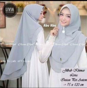 JILBAB SYARI KHIMAR LIVIA 2 LAYER PAKAIAN WANITA ISLAM BUDANA MUSLIM KERUDUNG HIJAB JUMBO