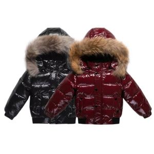 RAISE Winter 1-8 Years Kids Boys Parka Babys Girl Down Jackets Waterproof Shiny Real Fur Thicken Warm Boys Outerwear Coat Outfit
