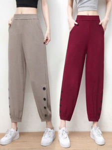 High Waist Cotton Linen Wide Leg Pants Thin Summer Casual Loose Nine Points Pants for Women Cover Belly Slimming Effect