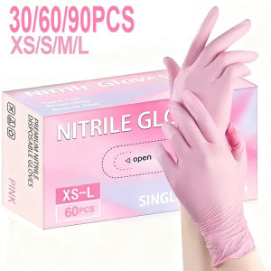30/60/90PCS Light Pink Disposable Nitrile Gloves Durable Light Pink Gloves Pet Beauty Household Cleaning  Multifunctional Tool