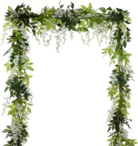 180cm Artificial Flowers Vines Silk Wisteria Artificial Garlands Fake Hanging Green Leaf Flower Ivy Vines for Home Garden Wedding Arch Decor