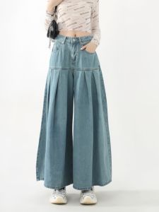 กระโปรงยีนส์เอวสูงทรงเอผ่าหน้าดีไซน์เก๋ไก๋สำหรับผู้หญิงไซส์ใหญ่ ฤดูใบไม้ร่วง/ฤดูหนาว กระโปรงทรงเอเอวสูงทรงเอ