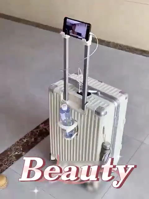 【Next Day】100% MAX Aluminum Frame Luggage Travel Bag Suitcase With Cup Holder USB Maleta 20/24
