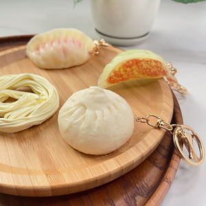 Creative Simulated Dumpling Keychain Fun Carriage Bookbag Accessory Keychain Circle Hanging Decoration Gift Toy Food Simulation