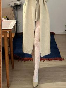 Thin Fishnet Patterned Flowers Embroidery Base Layer Socks Three Pairs Set Lightweight Breathable All Season Stockings