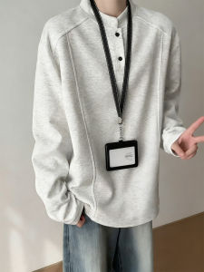 Áo Thun Dài Tay Kiểu Henry American Dành Cho Nam Mùa Thu Áo Hoodie Trơn Tru Thoải Mái Cổ Polo Tay Dài Thường Ngày