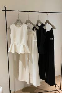 WGWE Casual Loose Solid Color Vest Top plus High Waist Slimming Casual Pants Summer Set for Women Fashionable Ensemble