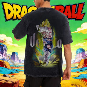 Bandai | Dragon Ball Vegeta High Burn Fight Vintage Washed T-Shirt Classic High Street Style Short Sleeve Summer Mens and Womens Top