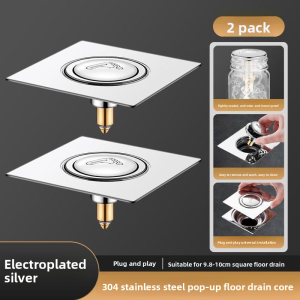 MONLEYTA | Stainless Steel Bathroom Drain Cover Anti-Clogging Odor Control Rectangular Shape Press Type Pop-Up Core Base Long Lasting