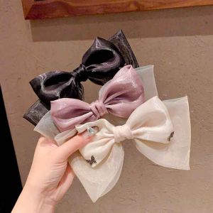 Elegant European Organza Butterfly Knot Hair Clip Sparkling Rhinestone Back Hair Clip Womens Fashion Accessory Fresh out