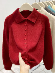 Angora Red Thickened Soft High Collar Womens Sweater Inner Wear Top Outer Cardigan Button Style Long Sleeve Korean Version