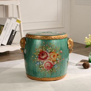 Rustic American Ceramic Drum Stool Bird Flower New Chinese Style round Embroidered Shoe Changing Multi Purpose Living Room
