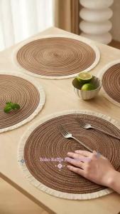 Hot Round Braided Placemats Set of 4 Washable PP Heat Resistant 38cm Table Place Mat for Kitchen Xmas Dining Table Party Decor