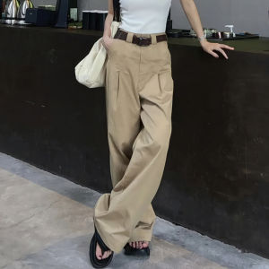 High Waist Loose Fit Casual Work Pants Womens Summer New Style Retro Straight Leg Pants Versatile Wide Leg Floor-Length Trousers