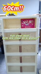 【FREE SHIPPING】inhom L60cm (2-6Layers) 2 Doors Foldable Stackable Storage Cabinet Box With Roller