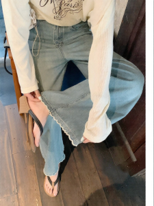 imimtuan | Quần Jeans Nữ Chân Rộng Có Ren Cổ Tay