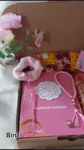 Hampers A5 Al-Quran 8In1 Custom Series Pink Sajadah Hijab Tasbih Kado Wanita Muslimah Souvenir Quran