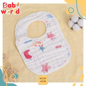 (TẶNG Khăn Sữa) Yếm Ăn Dặm Cho Bé Vải Xô 8 Lớp với Thiết Kế Chữ U Dày Dặn Mềm Mại Thấm Hút Tốt Có Cúc Bấm Tiện Lợi Nhiều Họa Tiết Đáng Yêu