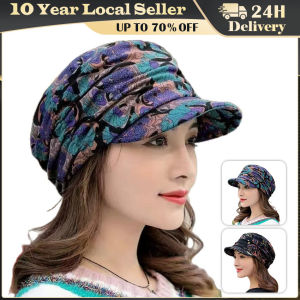 1PC Women Hat Short Brim Warm Foldable Earflap Cap Ethnic Style Floral Print Autumn Winter Hat Duck Tongue Caps