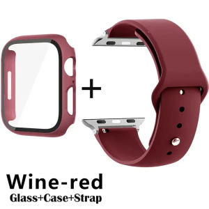 Glass+Case+Strap for Apple Watch Band 42mm 44mm 41mm 40mm 38mm 45mm 49mm Screen Protectors for Apple IWatch Series 8 7 6 SE 5 4