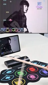 Electronic Drum Set Hand Roll Drum Set Percussion Instrument 9 Pads BT External Sound with Drumsticks Foot Pedal MIDI Interface Speaker Holiday Birthday Gift Colorful Practice Pad Drum Kit