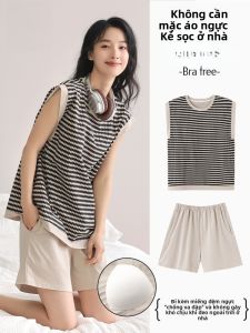 MiiOW | Bộ đồ ngủ không tay thoáng khí mùa hè dành cho nữ có đệm ngực MiiOW phong cách đơn giản quần short cotton thoáng khí