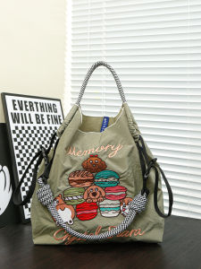 Eco-Friendly Ball Chain Nylon Shopping Bag Large Capacity Dog Embroidery Single Shoulder Slant Cross Commuting Canvas Bag