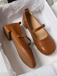 Elegant Flat Mary Jane Shoes French Vintage Slip-On round Toe Low Heel Quality Single Shoes All Season Wear PU Material