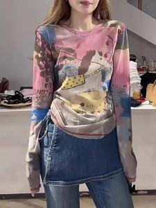 High-end Dyed Print Mesh Long-sleeve T-shirt