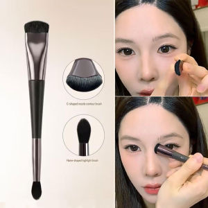 Dorisna Double Ended Makeup Brush 2-in-1 Highlight & Nose Contour Brush Portable Facial Sculpting Brush for Beginners