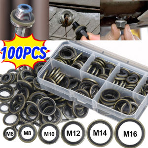 100ชิ้น/กล่องปะเก็นที่อุดบ่อสูบแบบ M6 M16น้ำมันรถยนต์สกรูระบายน้ำรวมเครื่องทำความสะอาดปิดผนึกปะเก็นซีลกันคราบมันปะเก็นชุดแหวน