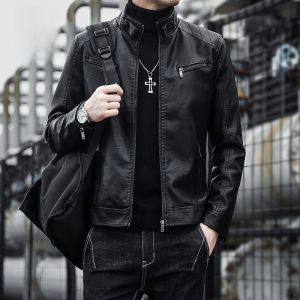 ROMON | แจ็คเก็ตหนังทรงสลิมฟิตสำหรับผู้ชาย Romon ฤดูใบไม้ร่วง/ฤดูหนาว แจ็คเก็ตมอเตอร์ไซค์สุดเท่สำหรับเยาวชน เสื้อฟอกอากาศแบบสวมหัว