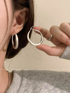 Silver Brushed Metal Earrings Womens Elegant Unique Ear Jewelry Suitable for Oval And round Faces Geometric Pattern Hoops