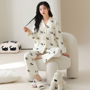 miiow | Pure Cotton Womens Sleepwear Long Sleeve Pants Set Home Clothes Suitable For Outdoor Wear Spring Summer New Arrival
