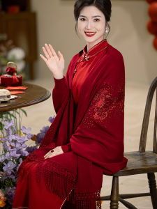 Red Wedding Shawl for Women Autumn Winter High Fashion Outerwear Matching Cheongsam Mom-in-law Gift Chinese Style Embroidered
