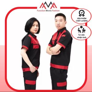 Quần áo bảo hộ lao động đỏ đen Sẵn SLL - Có In - May theo yêu cầu - 0818.543.135