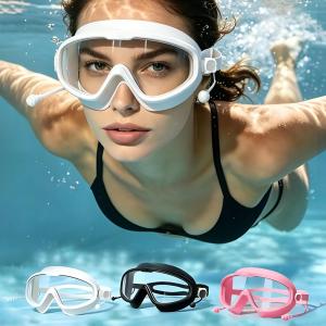 Large Frame Swimming Glasses for Men and Women HD Wide Angle Anti-Fog Anti-Ultraviolet Soft Silicone Swimming Goggles