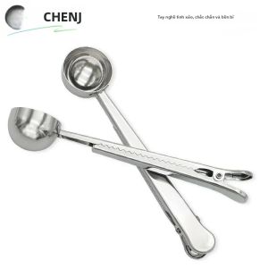 Muỗng Cà Phê Và Kẹp Niêm Phong Thực Phẩm 2 Trong 1 Bằng Thép Không Gỉ Dụng Cụ Đo Sữa Bột Trà Đa Năng Phụ Kiện Cà Phê