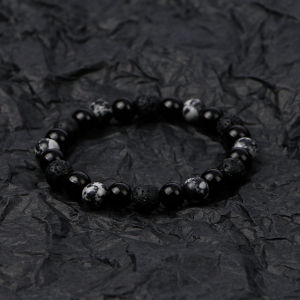 CAIMOU Snowflake Volcano Stone Black Beads Mens Bracelet Womens Style High-End Feel Ethnic Minority Design Unique Accessory